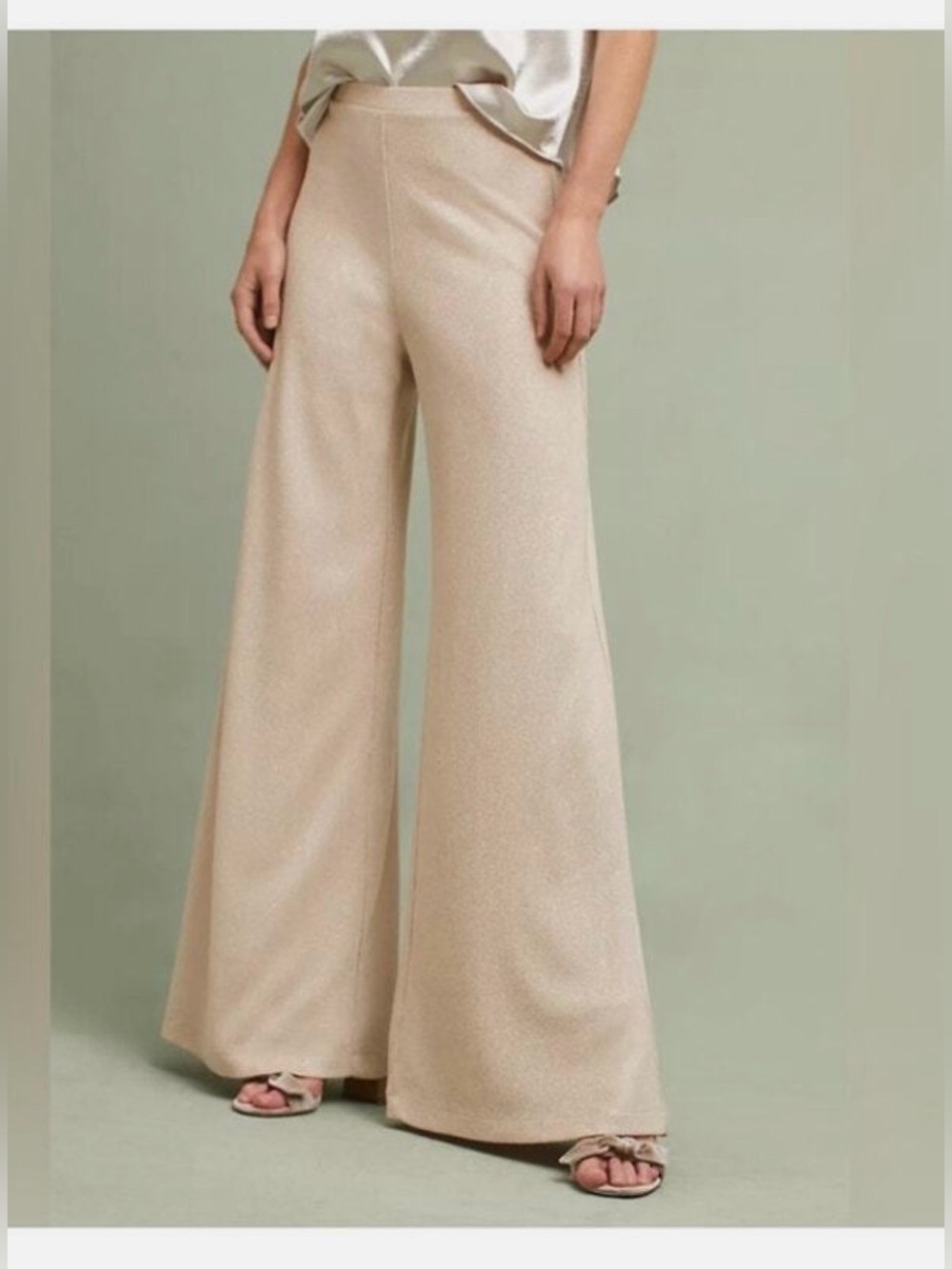 Anthropologie Palazzo Shimmery Taupe Wide-Leg Knit Pants